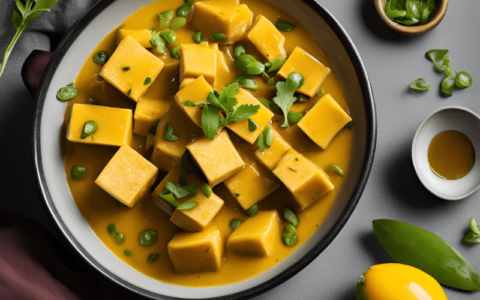 Plato con tofu en salsa de mango